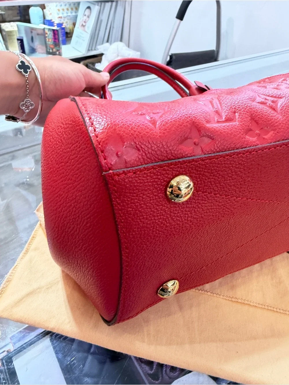 Louis Vuitton Red Embossed Monogram Satchel